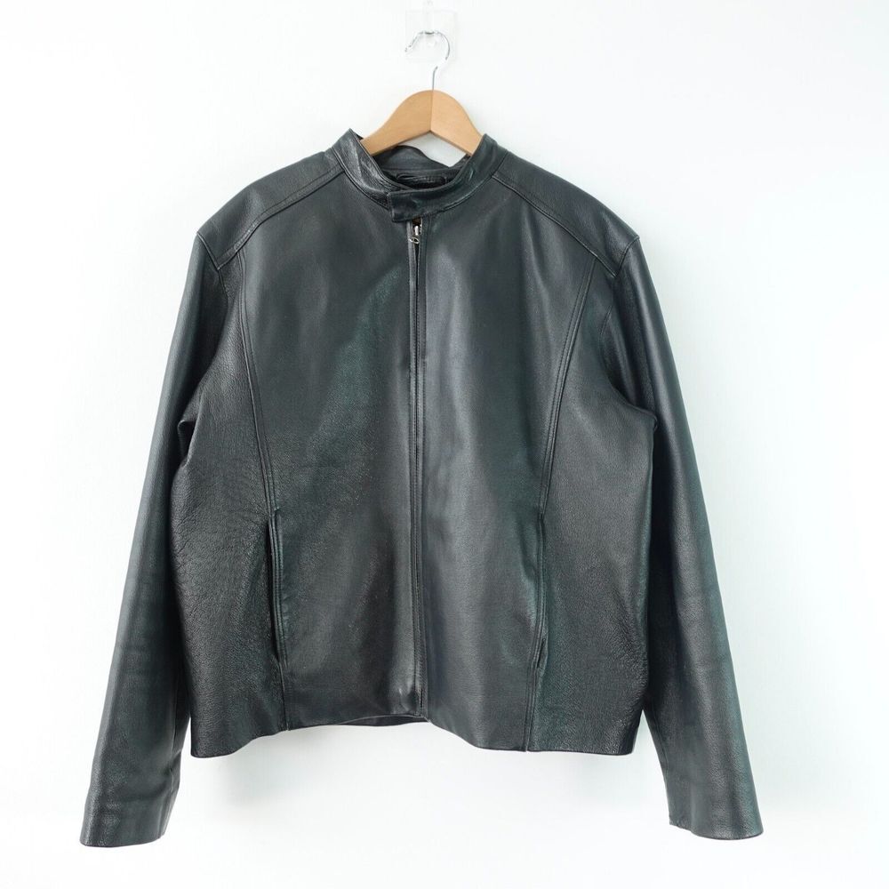 Vintage Genuine Leather Mens Black Jacket XL Zip Moto Biker Heavy Fleece R11 80s
